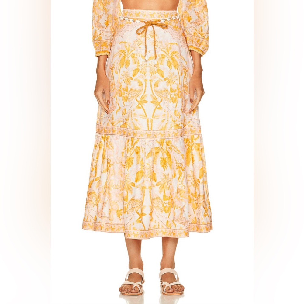 ZIMMERMANN Frill Hem Skirt in Yellow Palm Size 0